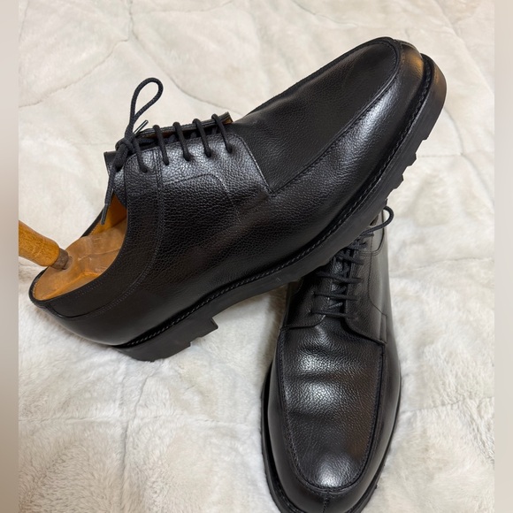 Like NEW! $1820 John Lobb Barros Black Grained Leather Derby Oxfords 12